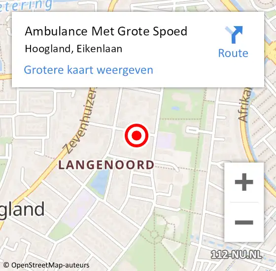 Locatie op kaart van de 112 melding: Ambulance Met Grote Spoed Naar Hoogland, Eikenlaan op 12 juli 2018 00:36