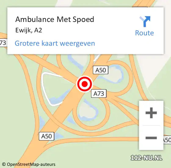 Locatie op kaart van de 112 melding: Ambulance Met Spoed Naar Ewijk, A2 op 12 juli 2018 00:42