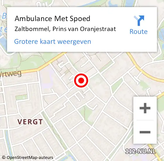 Locatie op kaart van de 112 melding: Ambulance Met Spoed Naar Zaltbommel, Prins van Oranjestraat op 12 juli 2018 02:51