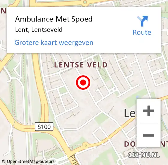 Locatie op kaart van de 112 melding: Ambulance Met Spoed Naar Lent, Lentseveld op 12 juli 2018 04:16