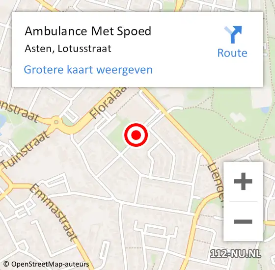 Locatie op kaart van de 112 melding: Ambulance Met Spoed Naar Asten, Lotusstraat op 12 juli 2018 04:59