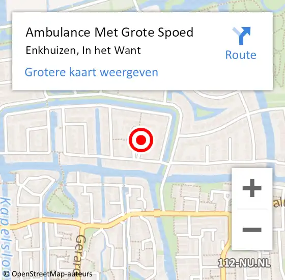 Locatie op kaart van de 112 melding: Ambulance Met Grote Spoed Naar Enkhuizen, In het Want op 12 juli 2018 05:16