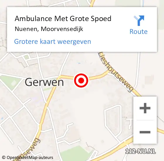 Locatie op kaart van de 112 melding: Ambulance Met Grote Spoed Naar Nuenen, Moorvensedijk op 12 juli 2018 05:26