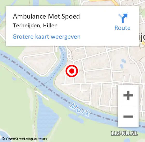 Locatie op kaart van de 112 melding: Ambulance Met Spoed Naar Terheijden, Hillen op 12 juli 2018 06:58