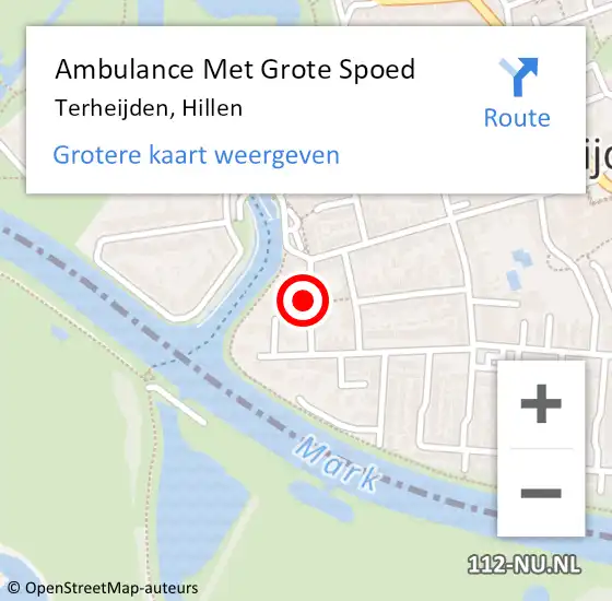 Locatie op kaart van de 112 melding: Ambulance Met Grote Spoed Naar Terheijden, Hillen op 12 juli 2018 07:03