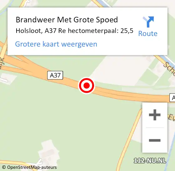 Locatie op kaart van de 112 melding: Brandweer Met Grote Spoed Naar Holsloot, A37 Li hectometerpaal: 25,5 op 12 juli 2018 07:25