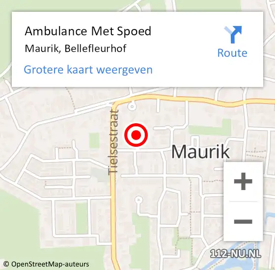 Locatie op kaart van de 112 melding: Ambulance Met Spoed Naar Maurik, Bellefleurhof op 12 juli 2018 07:30