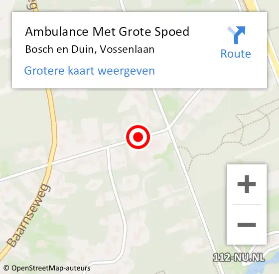 Locatie op kaart van de 112 melding: Ambulance Met Grote Spoed Naar Bosch en Duin, Vossenlaan op 12 juli 2018 08:03