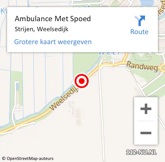 Locatie op kaart van de 112 melding: Ambulance Met Spoed Naar Strijen, Weelsedijk op 12 juli 2018 09:56