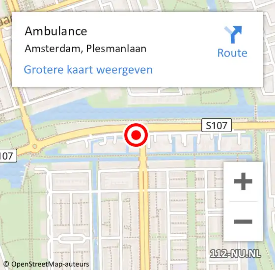 Locatie op kaart van de 112 melding: Ambulance Amsterdam, Plesmanlaan op 12 juli 2018 10:14