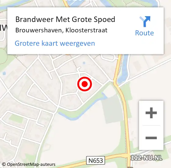 Locatie op kaart van de 112 melding: Brandweer Met Grote Spoed Naar Brouwershaven, Kloosterstraat op 12 juli 2018 10:19