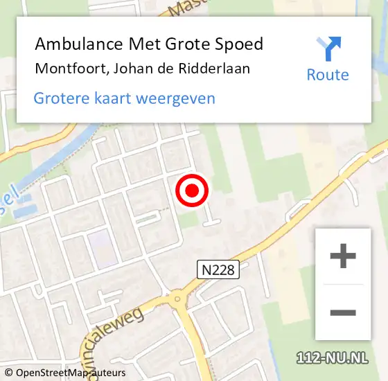 Locatie op kaart van de 112 melding: Ambulance Met Grote Spoed Naar Montfoort, Johan de Ridderlaan op 12 juli 2018 10:32