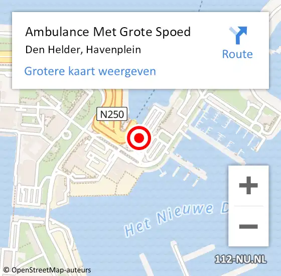 Locatie op kaart van de 112 melding: Ambulance Met Grote Spoed Naar Den Helder, Havenplein op 12 juli 2018 11:15