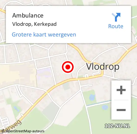 Locatie op kaart van de 112 melding: Ambulance Vlodrop, Kerkepad op 12 juli 2018 11:24