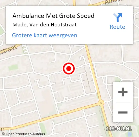 Locatie op kaart van de 112 melding: Ambulance Met Grote Spoed Naar Made, Van den Houtstraat op 12 juli 2018 11:44