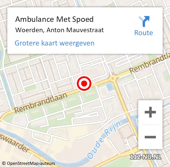 Locatie op kaart van de 112 melding: Ambulance Met Spoed Naar Woerden, Anton Mauvestraat op 12 juli 2018 11:47