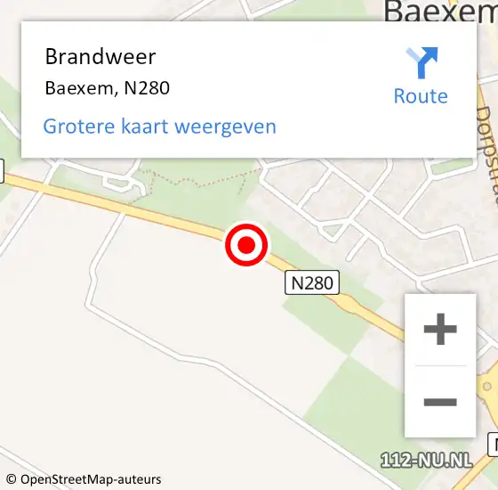 Locatie op kaart van de 112 melding: Brandweer Baexem, N280 op 12 juli 2018 12:00