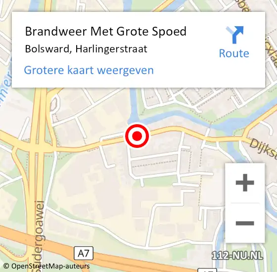 Locatie op kaart van de 112 melding: Brandweer Met Grote Spoed Naar Bolsward, Harlingerstraat op 12 juli 2018 12:00