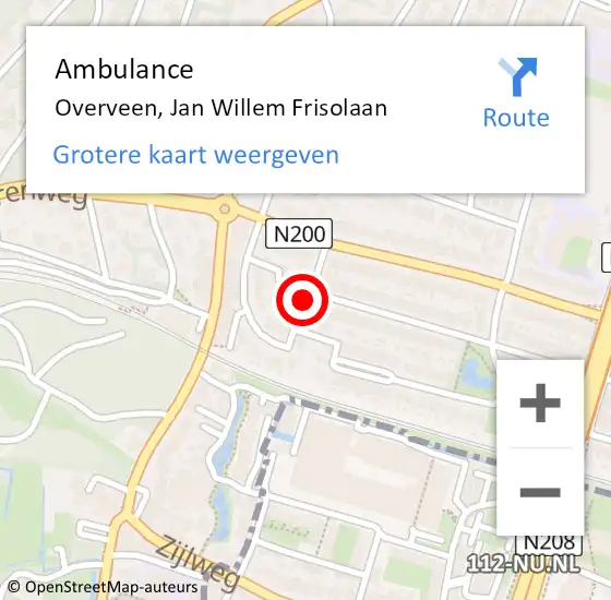 Locatie op kaart van de 112 melding: Ambulance Overveen, Jan Willem Frisolaan op 12 juli 2018 12:24