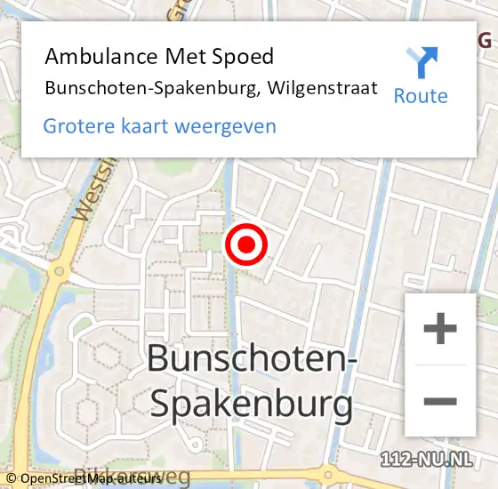 Locatie op kaart van de 112 melding: Ambulance Met Spoed Naar Bunschoten-Spakenburg, Wilgenstraat op 12 juli 2018 12:40