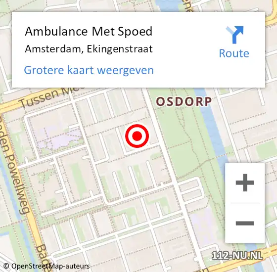 Locatie op kaart van de 112 melding: Ambulance Met Spoed Naar Amsterdam, Ekingenstraat op 12 juli 2018 12:42