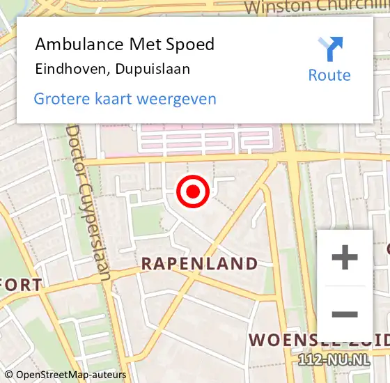 Locatie op kaart van de 112 melding: Ambulance Met Spoed Naar Eindhoven, Dupuislaan op 12 juli 2018 13:17