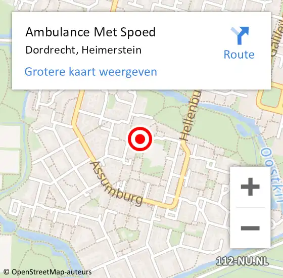 Locatie op kaart van de 112 melding: Ambulance Met Spoed Naar Dordrecht, Heimerstein op 12 juli 2018 13:20