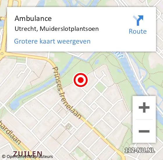 Locatie op kaart van de 112 melding: Ambulance Utrecht, Muiderslotplantsoen op 12 juli 2018 13:40