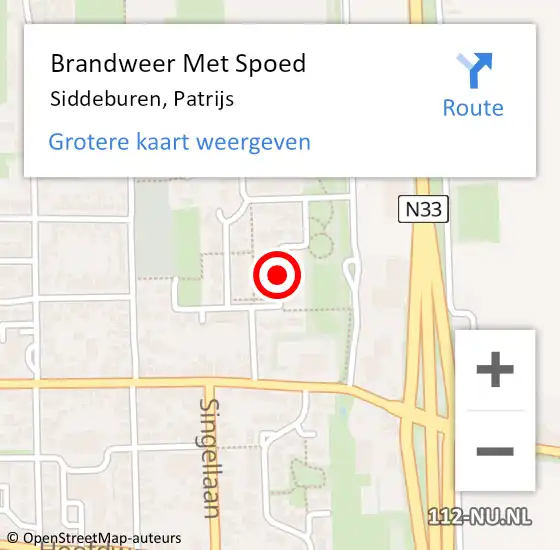 Locatie op kaart van de 112 melding: Brandweer Met Spoed Naar Siddeburen, Patrijs op 12 juli 2018 13:52