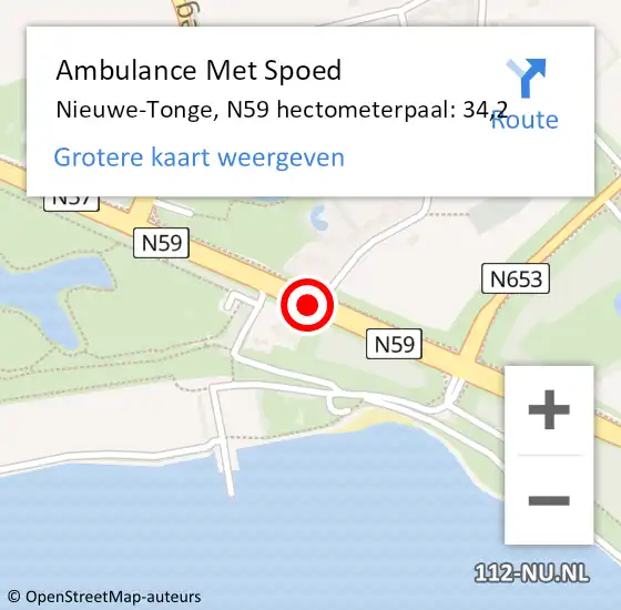 Locatie op kaart van de 112 melding: Ambulance Met Spoed Naar Nieuwe-Tonge, N59 hectometerpaal: 34,2 op 12 juli 2018 14:01