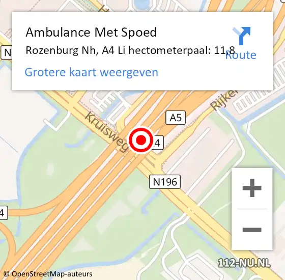 Locatie op kaart van de 112 melding: Ambulance Met Spoed Naar Rozenburg Nh, A4 Li hectometerpaal: 11,8 op 12 juli 2018 14:07