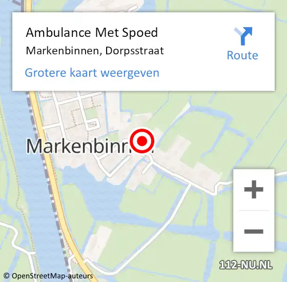 Locatie op kaart van de 112 melding: Ambulance Met Spoed Naar Markenbinnen, Dorpsstraat op 2 maart 2014 18:01