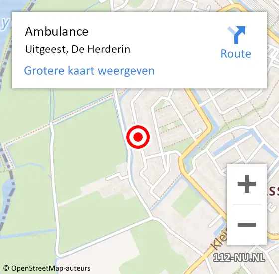 Locatie op kaart van de 112 melding: Ambulance Uitgeest, De Herderin op 12 juli 2018 14:36