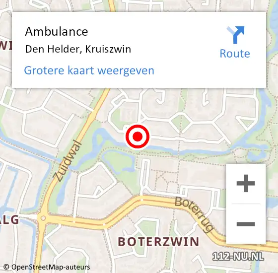 Locatie op kaart van de 112 melding: Ambulance Den Helder, Kruiszwin op 12 juli 2018 15:56