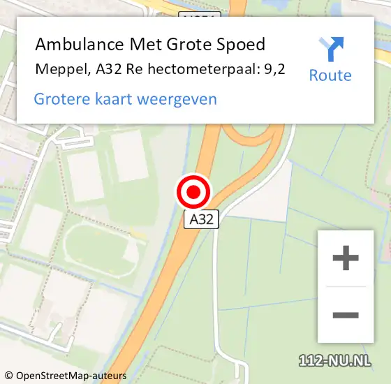 Locatie op kaart van de 112 melding: Ambulance Met Grote Spoed Naar Meppel, A32 Re hectometerpaal: 9,2 op 12 juli 2018 16:12