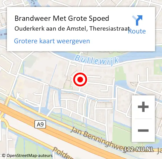 Locatie op kaart van de 112 melding: Brandweer Met Grote Spoed Naar Ouderkerk aan de Amstel, Theresiastraat op 12 juli 2018 16:19