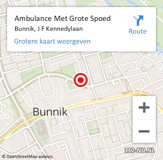 Locatie op kaart van de 112 melding: Ambulance Met Grote Spoed Naar Bunnik, J F Kennedylaan op 12 juli 2018 17:19