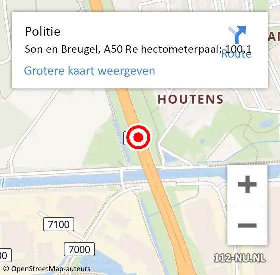 Locatie op kaart van de 112 melding: Politie Son en Breugel, A50 Li hectometerpaal: 98,6 op 12 juli 2018 17:25
