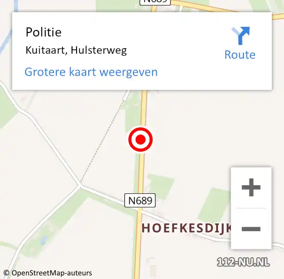 Locatie op kaart van de 112 melding: Politie Kuitaart, Hulsterweg op 12 juli 2018 17:48