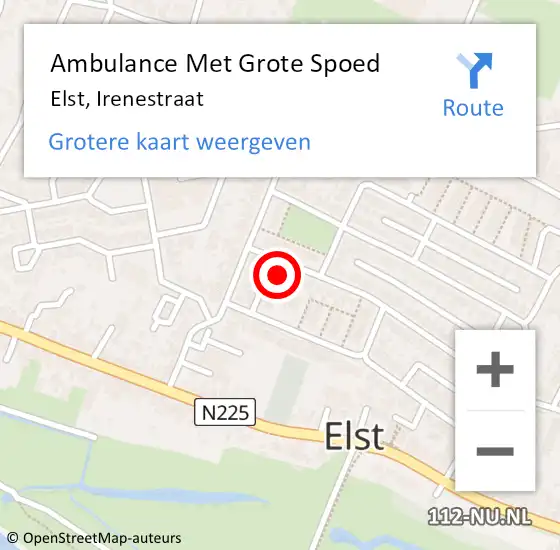 Locatie op kaart van de 112 melding: Ambulance Met Grote Spoed Naar Elst, Irenestraat op 12 juli 2018 18:51