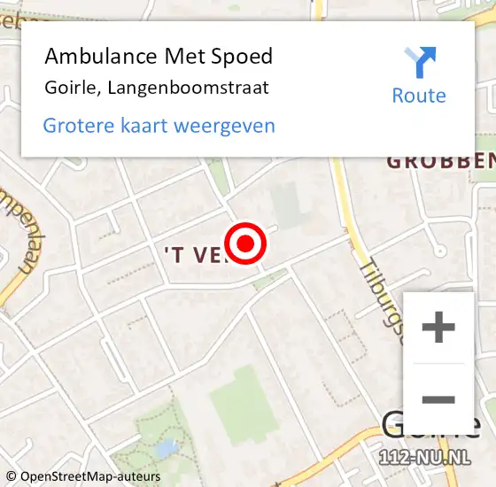 Locatie op kaart van de 112 melding: Ambulance Met Spoed Naar Goirle, Langenboomstraat op 12 juli 2018 19:01