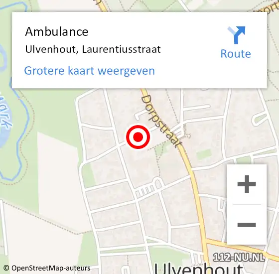 Locatie op kaart van de 112 melding: Ambulance Ulvenhout, Laurentiusstraat op 12 juli 2018 19:41