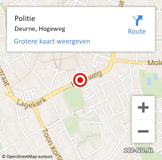 Locatie op kaart van de 112 melding: Politie Deurne, Hogeweg op 12 juli 2018 19:44