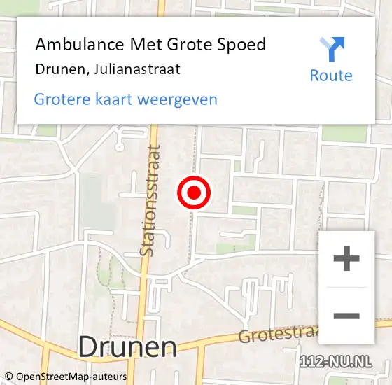 Locatie op kaart van de 112 melding: Ambulance Met Grote Spoed Naar Drunen, Julianastraat op 12 juli 2018 20:09