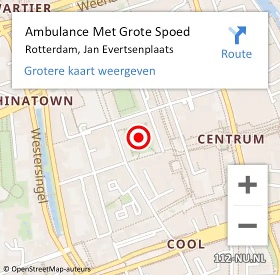 Locatie op kaart van de 112 melding: Ambulance Met Grote Spoed Naar Rotterdam, Jan Evertsenplaats op 12 juli 2018 20:26