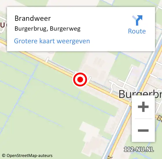 Locatie op kaart van de 112 melding: Brandweer Burgerbrug, Burgerweg op 12 juli 2018 20:38