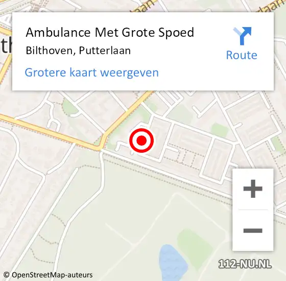 Locatie op kaart van de 112 melding: Ambulance Met Grote Spoed Naar Bilthoven, Putterlaan op 12 juli 2018 20:38