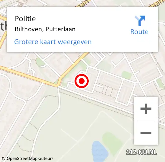 Locatie op kaart van de 112 melding: Politie Bilthoven, Putterlaan op 12 juli 2018 20:39