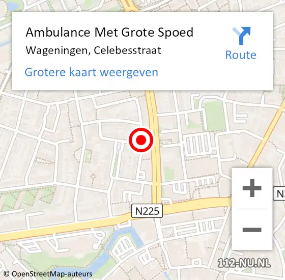 Locatie op kaart van de 112 melding: Ambulance Met Grote Spoed Naar Wageningen, Celebesstraat op 12 juli 2018 21:11