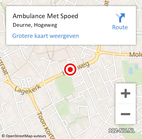 Locatie op kaart van de 112 melding: Ambulance Met Spoed Naar Deurne, Hogeweg op 12 juli 2018 21:15